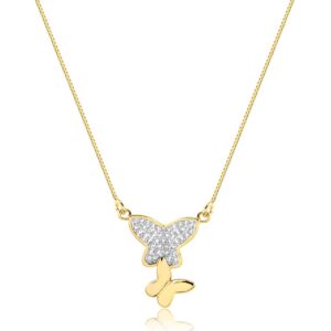 Colar Intuê borboleta dupla com zircônias folheado a ouro 18k semijoia Colar Intuê borboleta dupla com zircônias folheado a ouro 18k semijoia