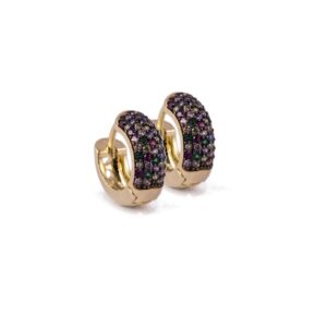 Brinco Intuê argola dourada com zircônias coloridas banhada a ouro 18k semijoia Brinco Intuê argola dourada com zircônias coloridas banhada a ouro 18k semijoia