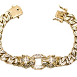 Pulseira Elos Pantera Zircônia Branca e Olhos verdes semijoia Pulseira Elos Pantera Zircônia Branca e Olhos verdes semijoia