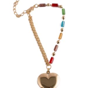 Pulseira coração liso folheado com detalhes coloridos semijoia Pulseira coração liso folheado com detalhes coloridos semijoia