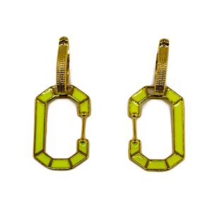 Brinco dourado esmaltado amarelo neon folheado a ouro 18k semijoia Brinco dourado esmaltado amarelo neon folheado a ouro 18k semijoia
