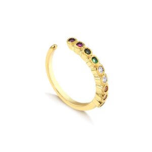 Brinco piercing fake Intuê, avulso, regulável com zircônias coloridas semijoia Brinco piercing fake Intuê, avulso, regulável com zircônias coloridas semijoia