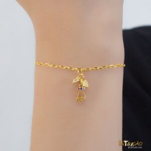 Pulseira Intuê figa vazada com zirconias coloridas banhada a ouro 18k Pulseira Intuê figa vazada com zirconias coloridas banhada a ouro 18k