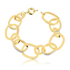 Pulseira dourada elos lisos e com zircônias intercalados folheados a ouro 18k semijoia Pulseira dourada elos lisos e com zircônias intercalados folheados a ouro 18k semijoia