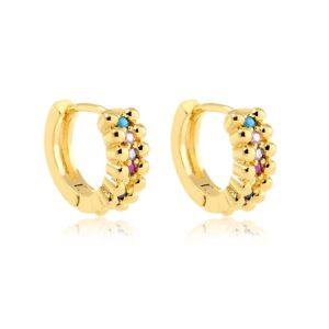 Brinco dourado argola zirconias coloridas banhada a ouro 18k semijoia Brinco dourado argola zirconias coloridas banhada a ouro 18k semijoia