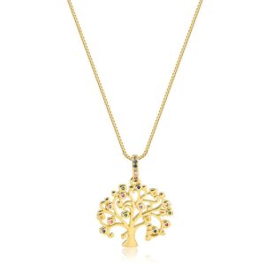 Colar dourado árvore da vida zircônias coloridas folheado a ouro 18k semijoia Colar dourado árvore da vida zircônias coloridas folheado a ouro 18k semijoia