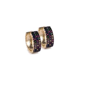 Brinco Intuê argola zircônia colorida banhada a ouro 18k semijoia Brinco Intuê argola zircônia colorida banhada a ouro 18k semijoia