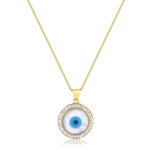 Colar Intuê Olho Grego madrepérola com zircônias banhado a ouro 18k semijoia Colar Intuê Olho Grego madrepérola com zircônias banhado a ouro 18k semijoia