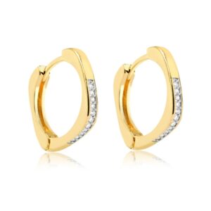 Brinco dourado argola quadrada click com zircônias semijoia Brinco dourado argola quadrada click com zircônias semijoia