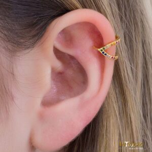 Piercing dourado fake microzirconias coloridas banhado a ouro 18k Piercing dourado fake microzirconias coloridas banhado a ouro 18k