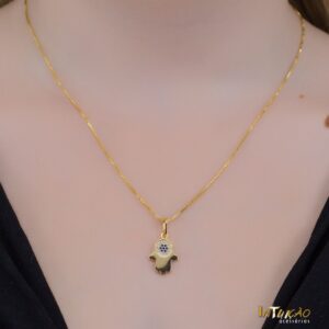 Colar Intuê Mão de Fátima banhado a ouro 18k Colar Intuê Mão de Fátima banhado a ouro 18k