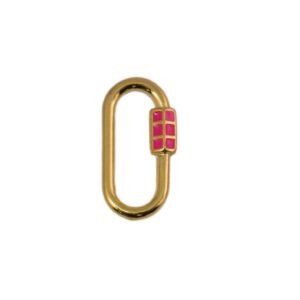 Pingente mosquetão dourado folheado a ouro esmaltado rosa semijoia Pingente mosquetão dourado folheado a ouro esmaltado rosa semijoia