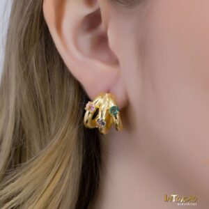 Brinco dourado argola zircônia colorida banhado a ouro 18k Brinco dourado argola zircônia colorida banhado a ouro 18k