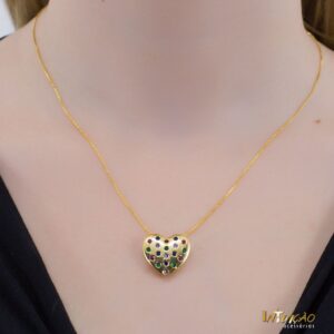 Colar Intuê coração colorido banhado a ouro 18k Colar Intuê coração colorido banhado a ouro 18k