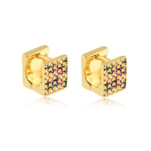 Brinco dourado argola zircônias coloridas, banhado a ouro 18k quadrada semijoia Brinco dourado argola zircônias coloridas, banhado a ouro 18k quadrada semijoia