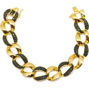 Pulseira Elos lisos e Zircônia negra intercalados folheado a ouro 18k semijoia Pulseira Elos lisos e Zircônia negra intercalados folheado a ouro 18k semijoia