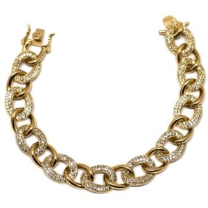 Pulseira folheada a ouro 18k Elos lisos e Zircônia Branca semijoia Pulseira folheada a ouro 18k Elos lisos e Zircônia Branca semijoia