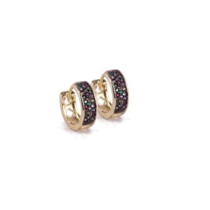 Brinco Intuê argola zircônias coloridas banhado a ouro 18k semijoia Brinco Intuê argola zircônias coloridas banhado a ouro 18k semijoia