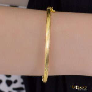 Bracelete aro algema dourado com detalhes torcidos banhado a ouro 18k Bracelete aro algema dourado com detalhes torcidos banhado a ouro 18k