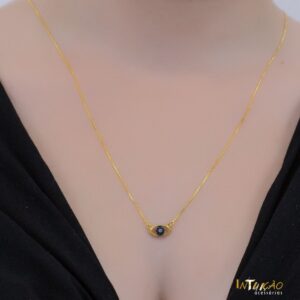 Escapulário Intuê olho grego/mão Fátima banhado a ouro 18k Escapulário Intuê olho grego/mão Fátima banhado a ouro 18k
