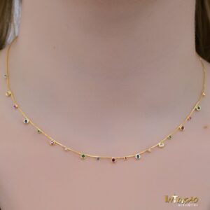 Colar Intuê microzircônias coloridas banhado a ouro 18k Colar Intuê microzircônias coloridas banhado a ouro 18k