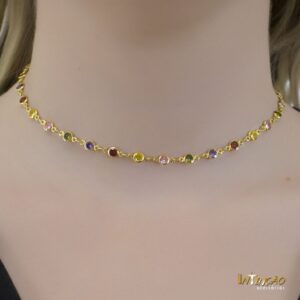 Colar dourado choker zirconias coloridas banhado a ouro 18k Colar dourado choker zirconias coloridas banhado a ouro 18k