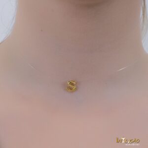 Colar Intuê choker nylon letra S banhado a ouro 18k Colar Intuê choker nylon letra S banhado a ouro 18k