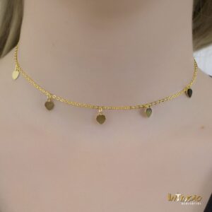 Colar Intuê choker corações banhado a ouro 18k Colar Intuê choker corações banhado a ouro 18k
