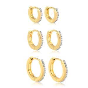 Brinco Intuê trio de argolas zirconias click com banho de ouro 18k semijoia Brinco Intuê trio de argolas zirconias click com banho de ouro 18k semijoia