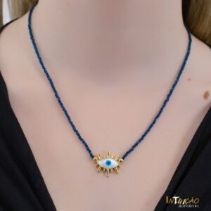 Colar Intuê cristais Olho Grego banhado a ouro 18k Colar Intuê cristais Olho Grego banhado a ouro 18k
