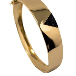 Pulseira Bracelete zircônia negra V folheado a ouro 18k semijoia Pulseira Bracelete zircônia negra V folheado a ouro 18k semijoia