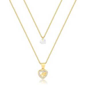 Colar Intuê duplo mãe e coração zircônia banhado a ouro 18k Colar Intuê duplo mãe e coração zircônia banhado a ouro 18k