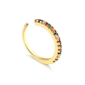 Brinco piercing fake Intuê, avulso, regulável e zircônias coloridas semijoia Brinco piercing fake Intuê, avulso, regulável e zircônias coloridas semijoia