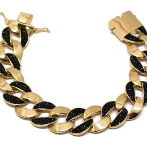Pulseira dourada Elos lisa com Zircônia negra folheado a ouro 18k semijoia Pulseira dourada Elos lisa com Zircônia negra folheado a ouro 18k semijoia