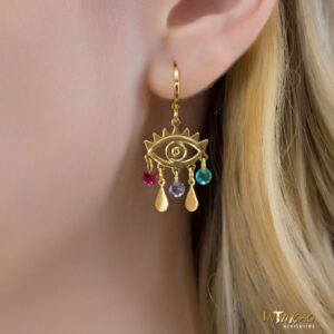 Brinco Intuê argola olho grego e zirconias coloridas banhado a ouro 18k Brinco Intuê argola olho grego e zirconias coloridas banhado a ouro 18k