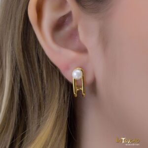 Brinco Intuê pérola banhado a ouro 18k Brinco Intuê pérola banhado a ouro 18k