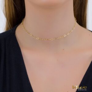 Colar chocker banhado a ouro 18k Intuê corações vazados 5mm semijoia Colar chocker banhado a ouro 18k Intuê corações vazados 5mm semijoia