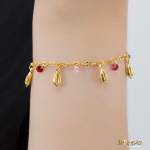 Pulseira dourada buzios e zirconias coloridas banhada a ouro 18 k Pulseira dourada buzios e zirconias coloridas banhada a ouro 18 k