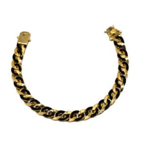 Pulseira dourada zirconia negra elos intercalados folheada a ouro 18k semijoia Pulseira dourada zirconia negra elos intercalados folheada a ouro 18k semijoia