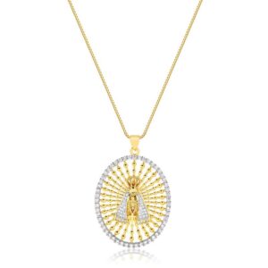 Colar dourado Nossa Sra Aparecida oval com zircônias folheado a ouro 18k semijoia Colar dourado Nossa Sra Aparecida oval com zircônias folheado a ouro 18k semijoia