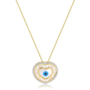 Colar Intuê coração olho grego madrepérola e zircônias banhado a ouro 18k Colar Intuê coração olho grego madrepérola e zircônias banhado a ouro 18k