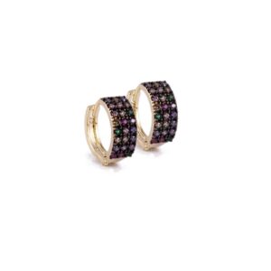 Brinco Intuê argola dourada com zircônias coloridas banhado a ouro 18k semijoia Brinco Intuê argola dourada com zircônias coloridas banhado a ouro 18k semijoia