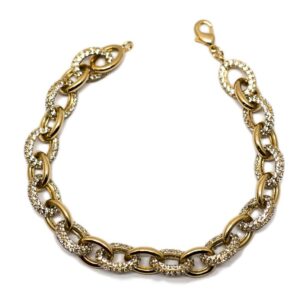 Pulseira Elos intercalados Zircônia Branca folheado a ouro 18k semijoia Pulseira Elos intercalados Zircônia Branca folheado a ouro 18k semijoia