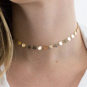Colar chocker corações dourados lisos banhado a ouro 18k, semijoia Colar chocker corações dourados lisos banhado a ouro 18k, semijoia