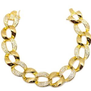 Pulseira Elos lisos e Zircônia Branca folheada a ouro 18k semijoia Pulseira Elos lisos e Zircônia Branca folheada a ouro 18k semijoia