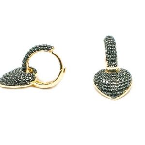 Brinco argola coração Zircônia Negra folheado a ouro 18k semijoia Brinco argola coração Zircônia Negra folheado a ouro 18k semijoia