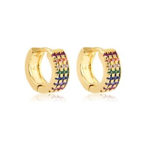 Brinco dourado argola zircônia colorida P banhada a ouro 18k semijoia Brinco dourado argola zircônia colorida P banhada a ouro 18k semijoia