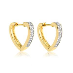 Brinco dourado coração argola click com zircônias semijoia Brinco dourado coração argola click com zircônias semijoia
