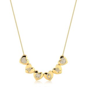 Colar Amor e Coração Zircônia Branca folheado a ouro 18k semijoia Colar Amor e Coração Zircônia Branca folheado a ouro 18k semijoia