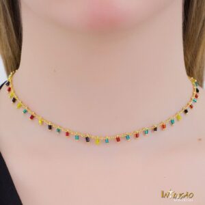 Colar chocker dourada colorida banhado a ouro 18k Colar chocker dourada colorida banhado a ouro 18k